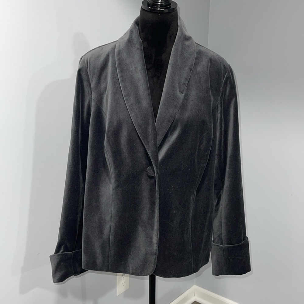 Coldwater Creek velour blazer jacket size 18 women’s slate gray one button